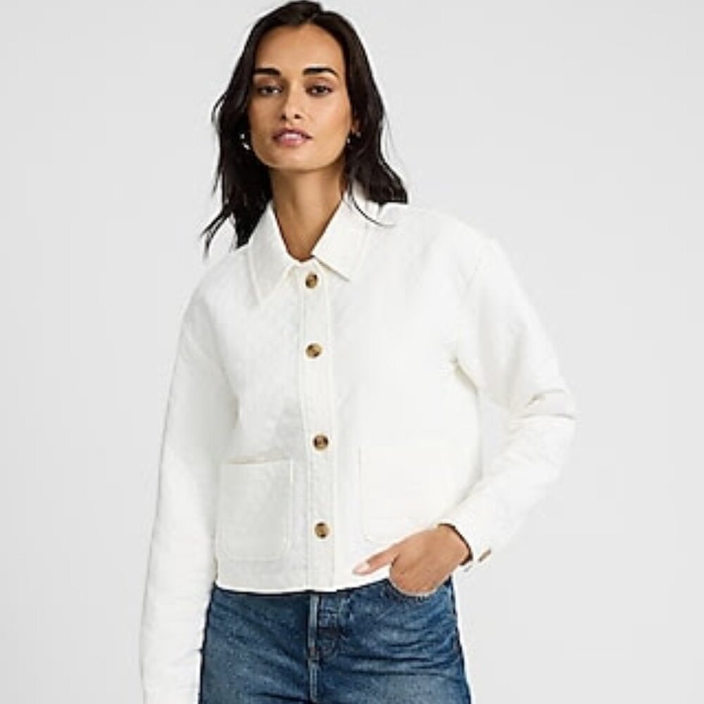 Express Diamond Quilted Cropped Shacket – White | Size L | NWT